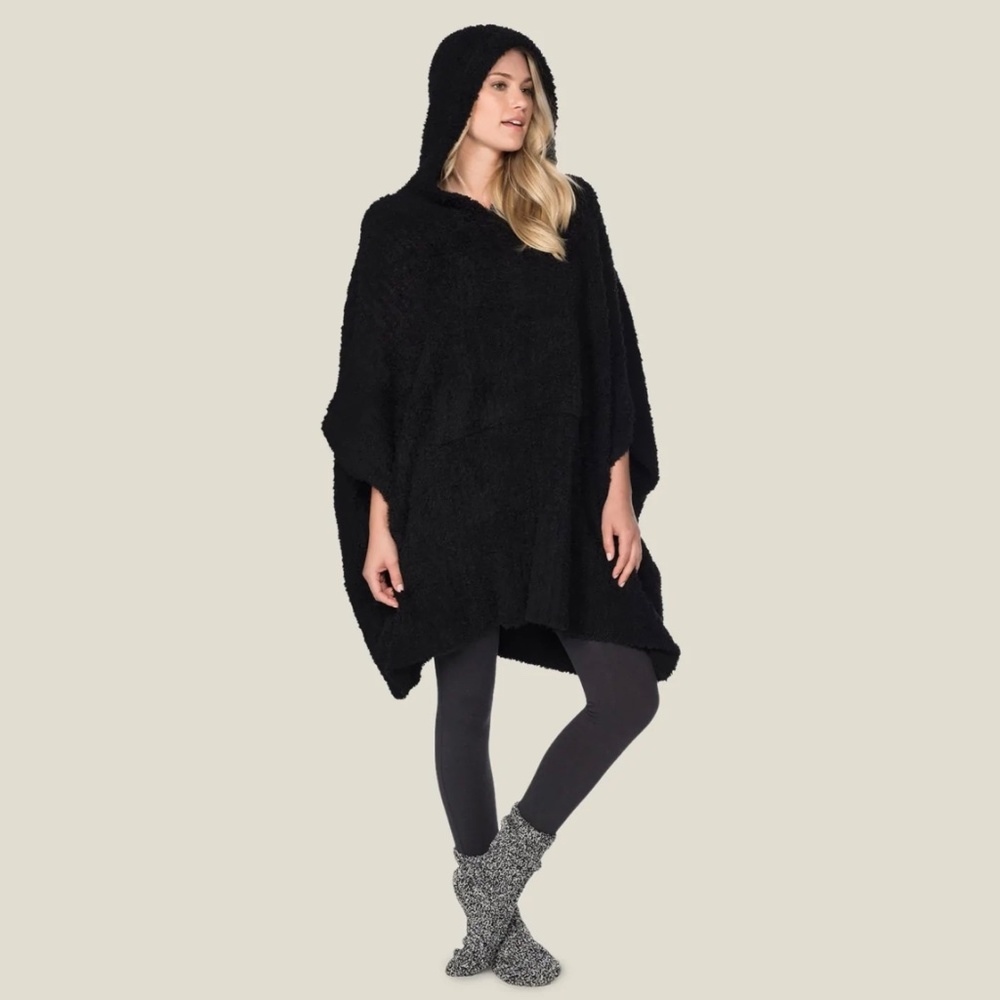 Barefoot Dreams COZY Hooded Poncho BLACK NWT